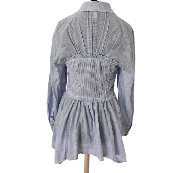 Pilcro Corset Buttondown Blouse Blue and White Size Small - Picture 6 of 13